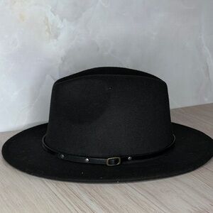 Black Fedora Hat with Leather Band